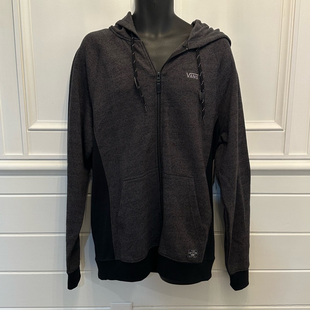 Vans Off The Wall Full Zip Hoodie Jacket Mens L Charcoal Gray w/Black Cotton NWT